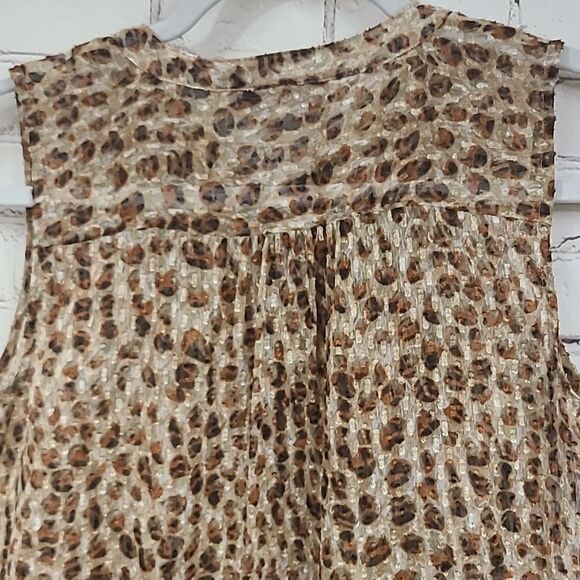 LOFT Petites Cheetah Print Swiss Dot Sheer Sleeveless Blouse Ruffle Pleated Top - Picture 10 of 12